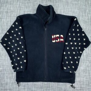 Vintage Bear Ridge Outfitters Men's USA Flag Fleece Jacket Medium Navy Stars